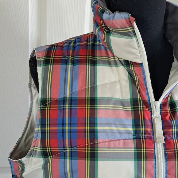 Land's End Quited Plaid Tailored Fitted  Zip Preppy Nautical Puffer Coat Vest - Picture 2 of 9